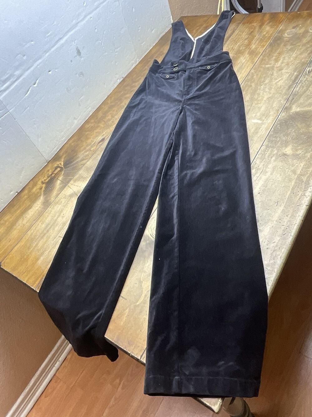 Pilcro Anthropologie Velvet Overalls Black Wide Leg Pants Womens 24